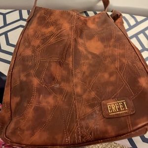 Erfei brown leather patchwork satchel